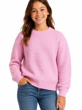 DeFacto Girls Pink Textured Knit Sweater Size 12/13Y Long Sleeve Pullover